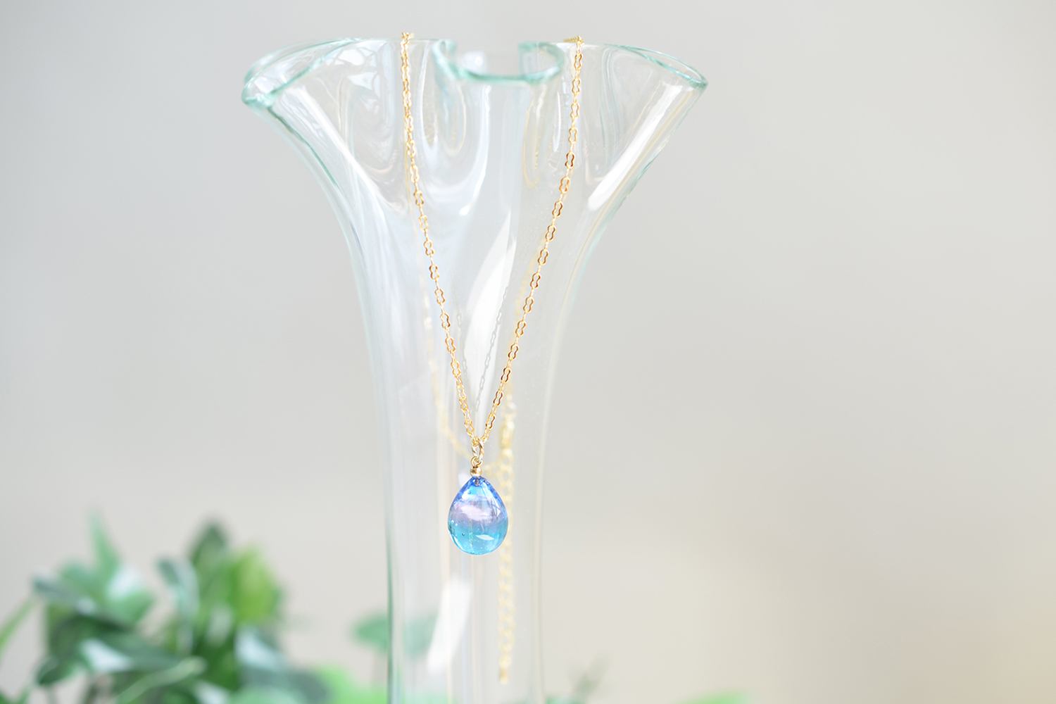 ピンクブルーネックレス＆ピアスセット（14kgf）